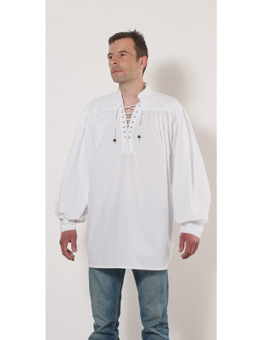 1 Camisa h algodon popeline blanca 3 botones madera
