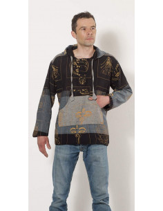 1 Camisa h algodon con capucha estampado sari block