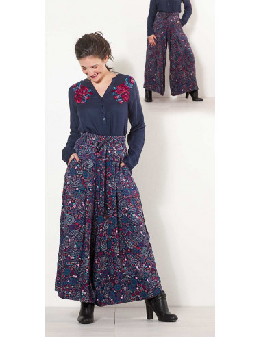 Pantalón ancho viscosa twill estampado jaipur