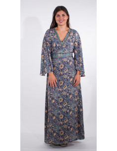 1 Vestido largo poliester mangas 3/4 sari estampado golf