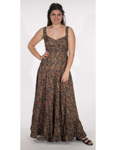 Vestido largo poliester tirantes anchos sari Vestido largo poliester tirantes anchos sari