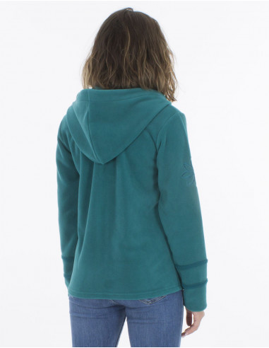 Chaqueta malla poliester polar bordada con capucha