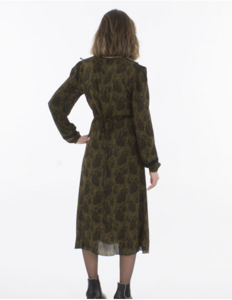 Vestido crepe de viscosa pareo estampado bosque