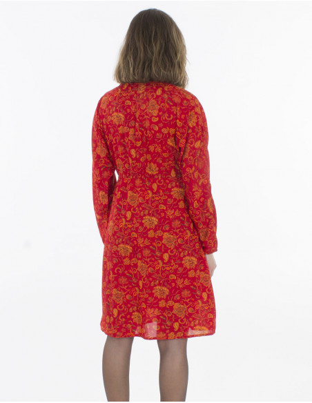 Vestido poliester abotonado doblado estampado noche