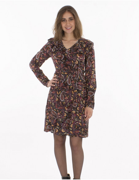 Vestido crepe de viscosa doblado estampado gaya