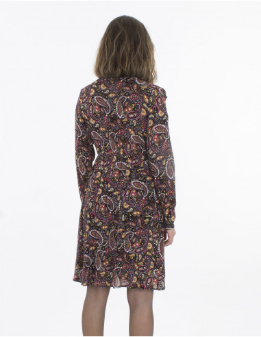 Vestido crepe de viscosa doblado estampado gaya