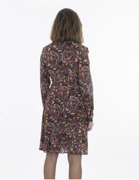 Vestido crepe de viscosa doblado estampado gaya