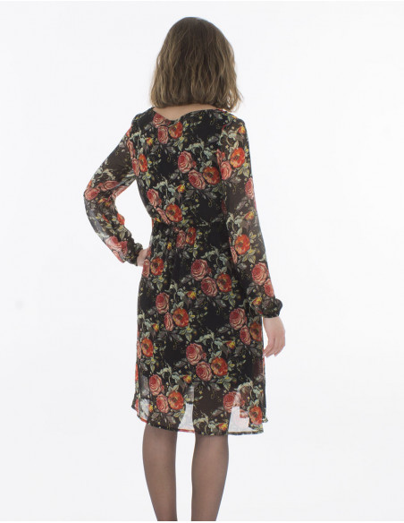 Vestido corto muselina de poliester doblada estampado renecimiento