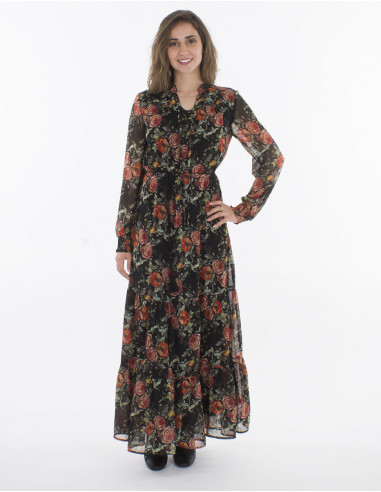 Vestido largo muselina de poliester doblado...