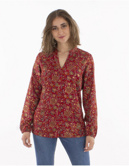 Blusa poliester abotonada estampado golden india