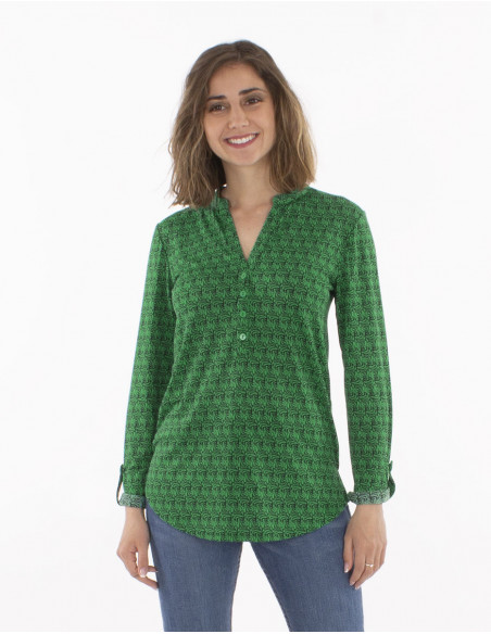 Blusa malla 95% poliester 5% elastano abotonada estampado bambu