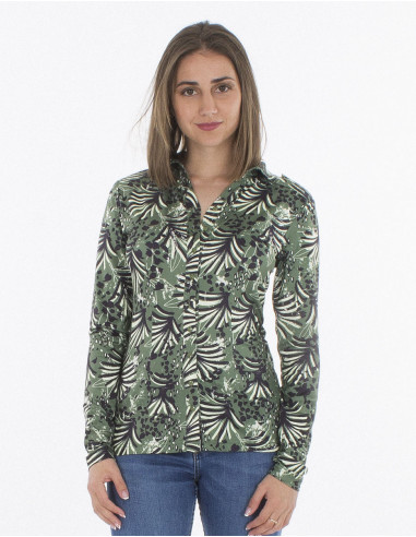 Blusa malla 95% poliester 5% elastano abotonada...