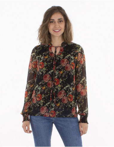 Blusa muselina de poliester doblada estampado renecimiento