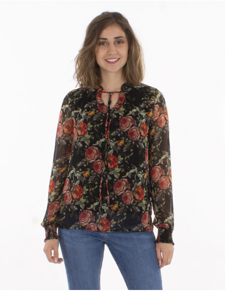 Blusa muselina de poliester doblada estampado renecimiento