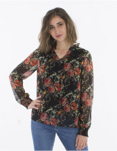 Blusa muselina de poliester doblada estampado renecimiento