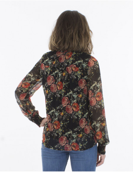Blusa muselina de poliester doblada estampado renecimiento