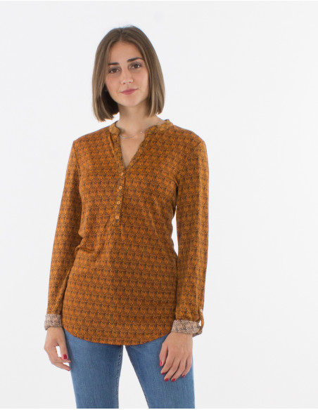 Blusa malla 95% poliester 5% elastano abotonada estampado bambu