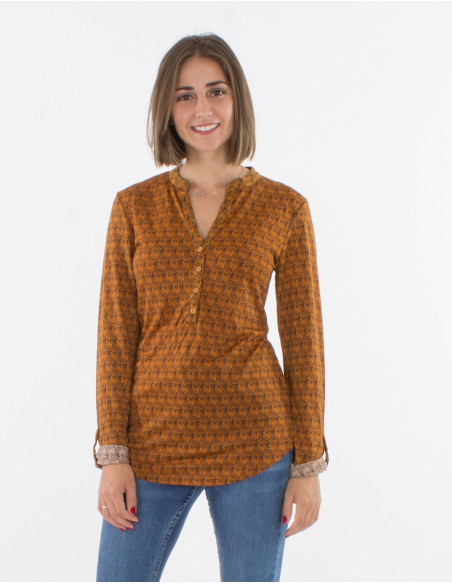 Blusa malla 95% poliester 5% elastano abotonada estampado bambu
