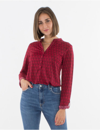 Blusa malla 95% poliester 5% elastano abotonada estampado bambu