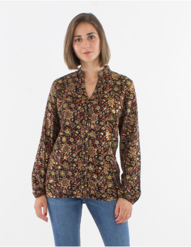 Blusa poliester abotonada estampado golden india
