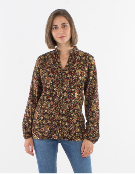 Blusa poliester abotonada estampado golden india