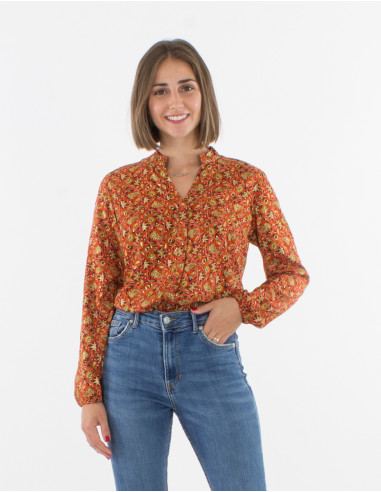 Blusa poliester abotonada estampado golden india
