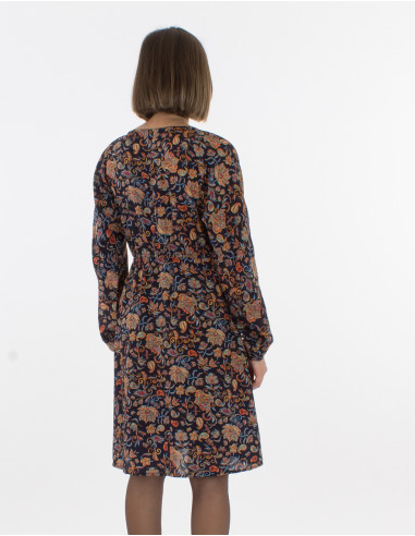 Vestido poliester abotonado doblado estampado...