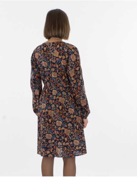 Vestido poliester abotonado doblado estampado noche