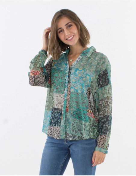 Blusa mousseline de poliester mangas largas estampado jardin