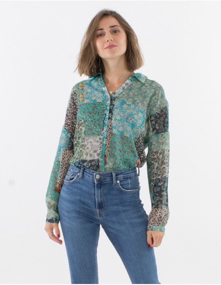 Blusa mousseline de poliester mangas largas estampado jardin