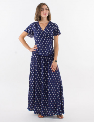 Blusa viscosa cruzada mangas cortas estampado...