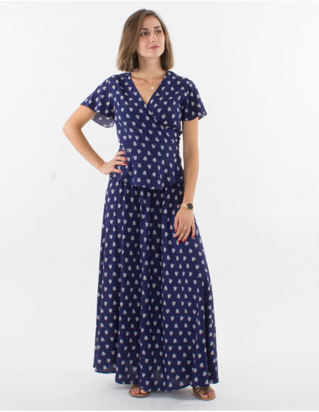 Blusa viscosa cruzada mangas cortas estampado islandia