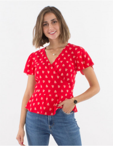 Blusa viscosa cruzada mangas cortas estampado...