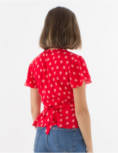 Blusa viscosa cruzada mangas cortas estampado...