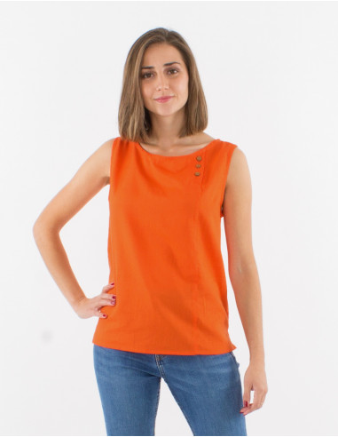 Blusa 91% algodon 9% lino con botones sin mangas