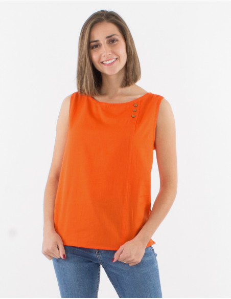 Blusa 91% algodon 9% lino con botones sin mangas