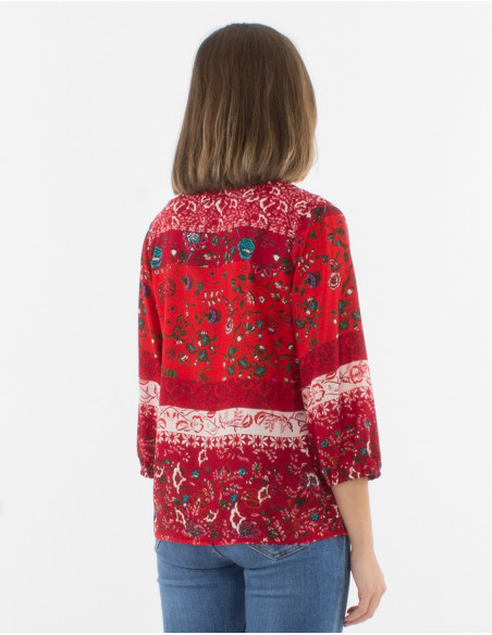 Blusa poliester mangas 3/4  con botones estampado delhi