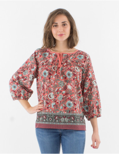 Blusa algodon mangas 3/4 estampado bagdad