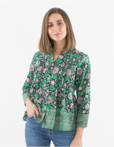 Blusa algodon con botones mangas largas estampado bagdad