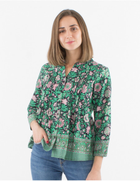 Blusa algodon con botones mangas largas estampado bagdad