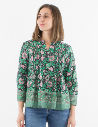 Blusa algodon con botones mangas largas...