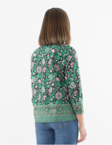 Blusa algodon con botones mangas largas...