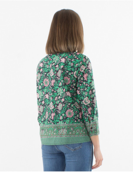 Blusa algodon con botones mangas largas estampado bagdad