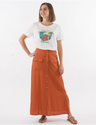 Falda larga 54% lino 46% viscosa con botones