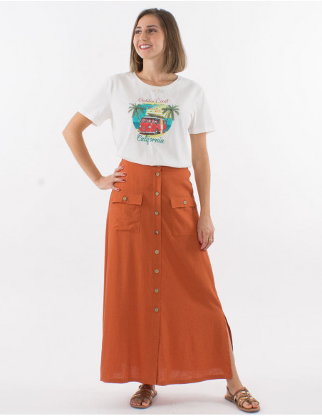 Falda larga 54% lino 46% viscosa con botones