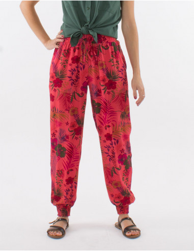 Pantalon viscosa bajo smocke estampado tropical