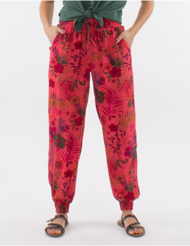 Pantalon viscosa bajo smocke estampado tropical