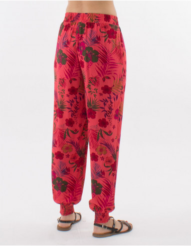 Pantalon viscosa bajo smocke estampado tropical