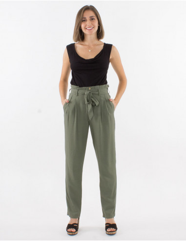 Pantalon 70% viscosa 30% lino con pliegue en la...