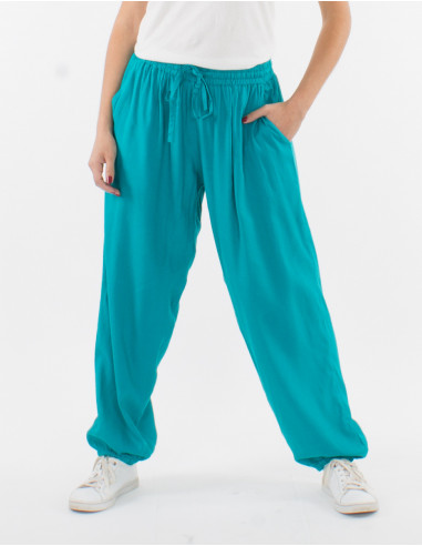 Pantalon viscosa liso con bolsillos bajo con elastico